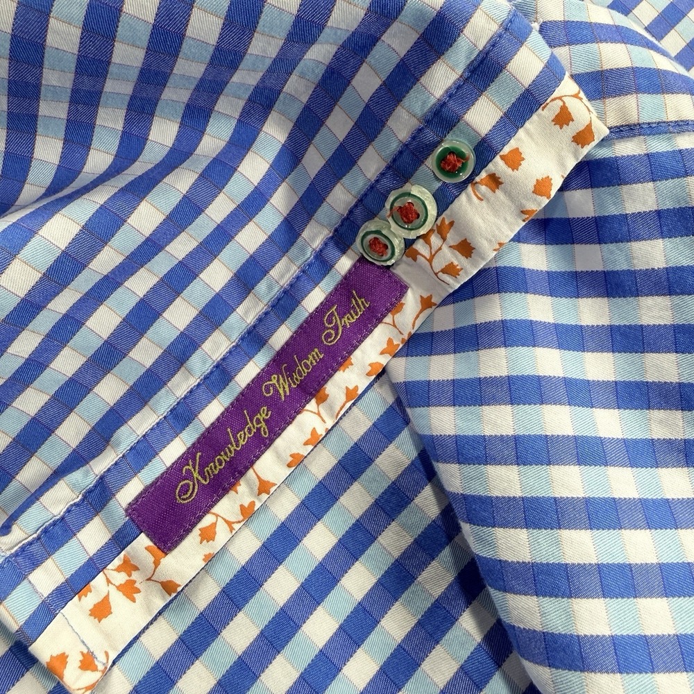 Robert Graham X Flip Cuff Button Shirt Blue Gingham Check Men's L‎ Cotton - Picture 6 of 16